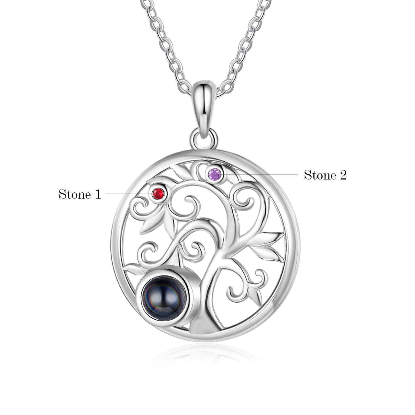 Collier Arbre Projection de Pierres 2 Pierres de naissance et 1 Photo Personnalisés Collier pour Femmes | Jessemade