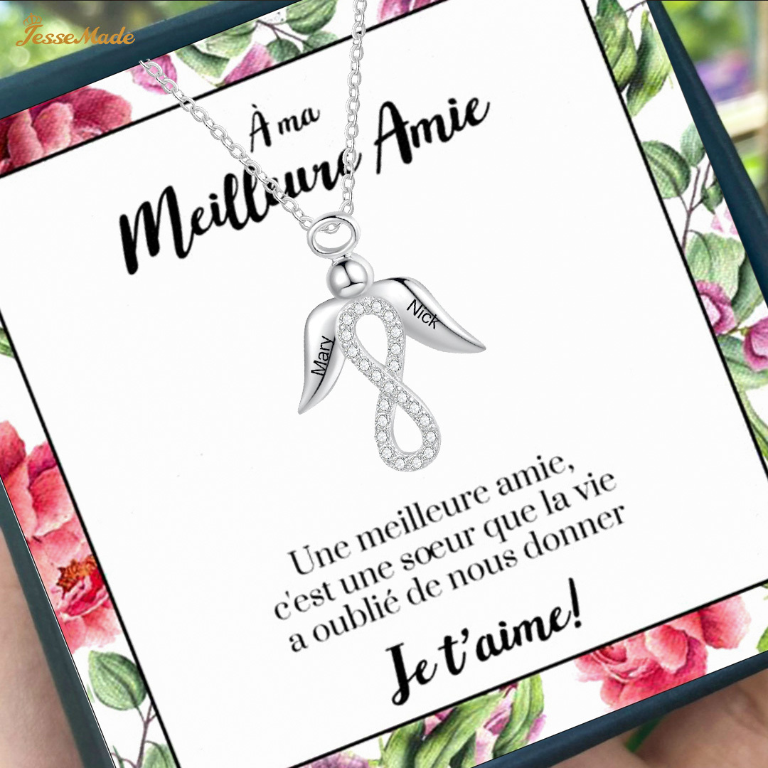 A ma meilleure amie - Collier aile avec Infini 2 Prénom Personnalisé