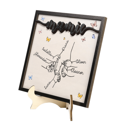 À ma Mamie - Décoration en bois la Main dans la Main 6 Prénoms Personnalisés Ornement Famille