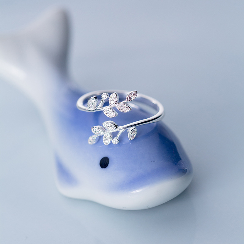 Bague Ouverte en Argent 925 Feuilles Pour Femmes
