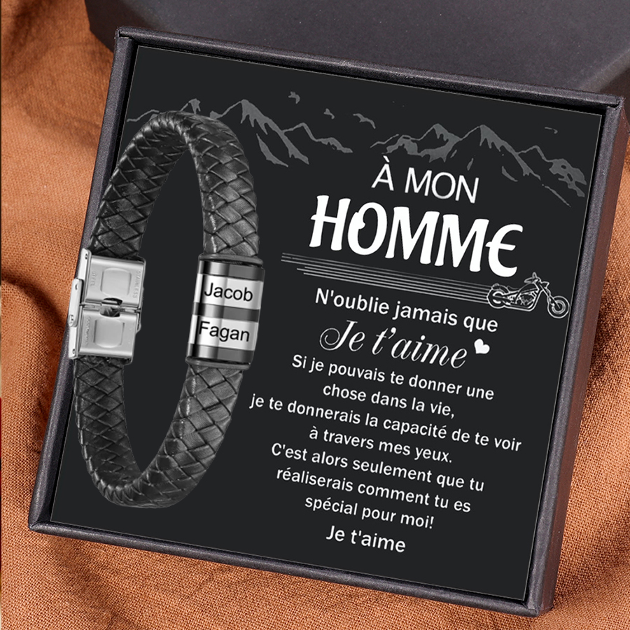 À mon Homme - Bracelet Cuir tressé 2 Prénoms Personnalisés Bracelet Homme