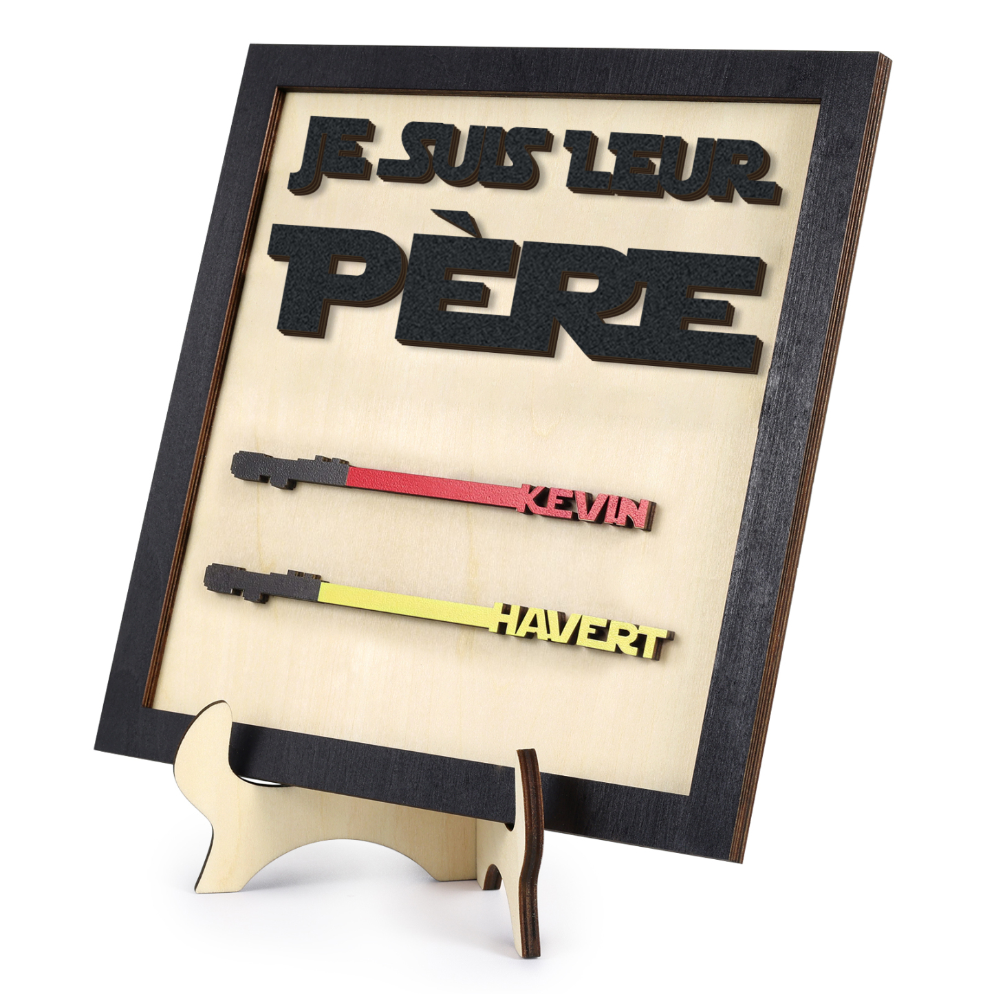 À mon Papa - Décoration en bois 2 Prénoms Personnalisés Ornement pour Père