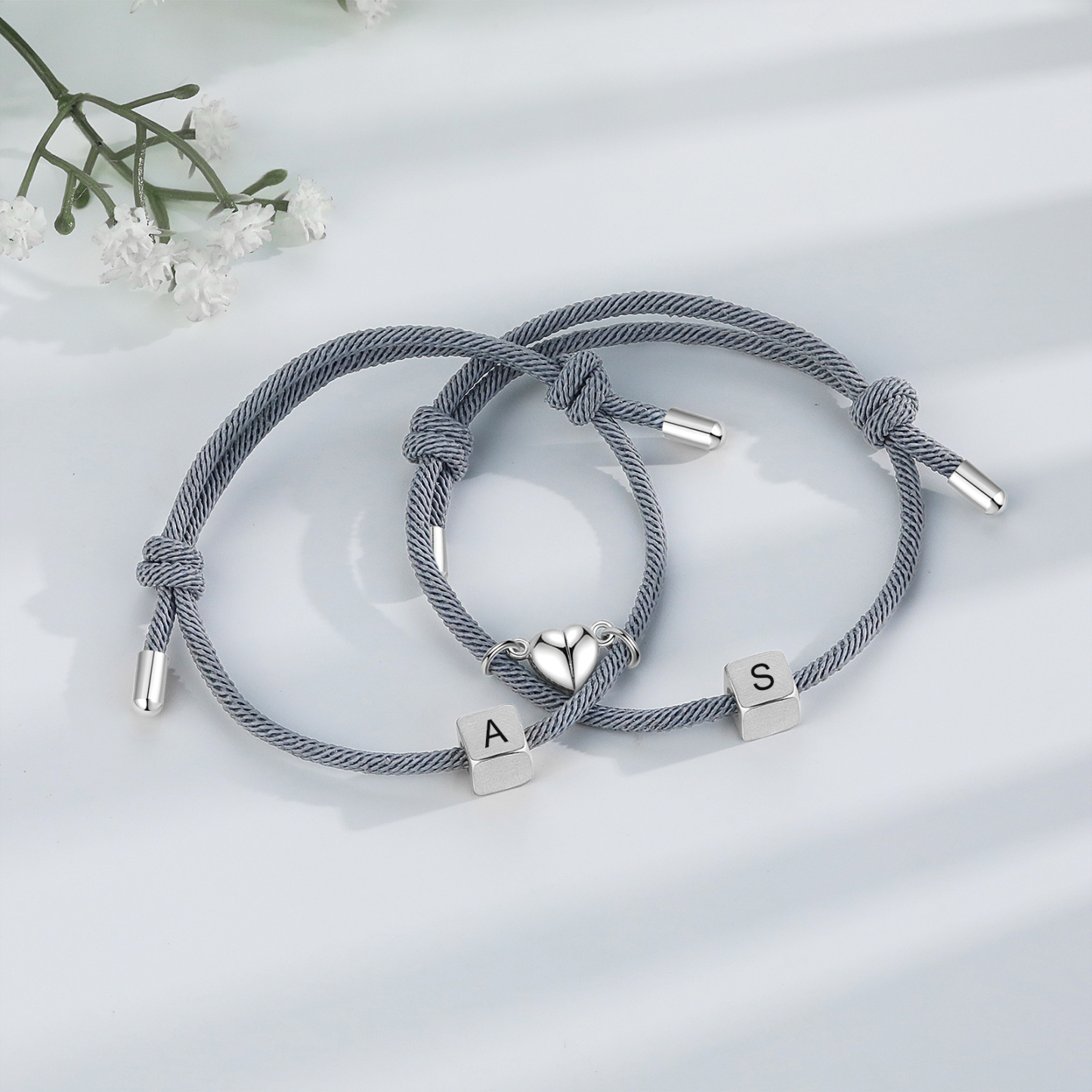 Bracelet Initiale Magnétique 2 Lettres Personnalisées pour Couple｜Jessemade