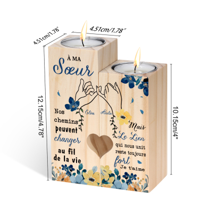 À Ma Sœur - Bougeoir en Bois 2 Prénoms Personnalisés sans bougie