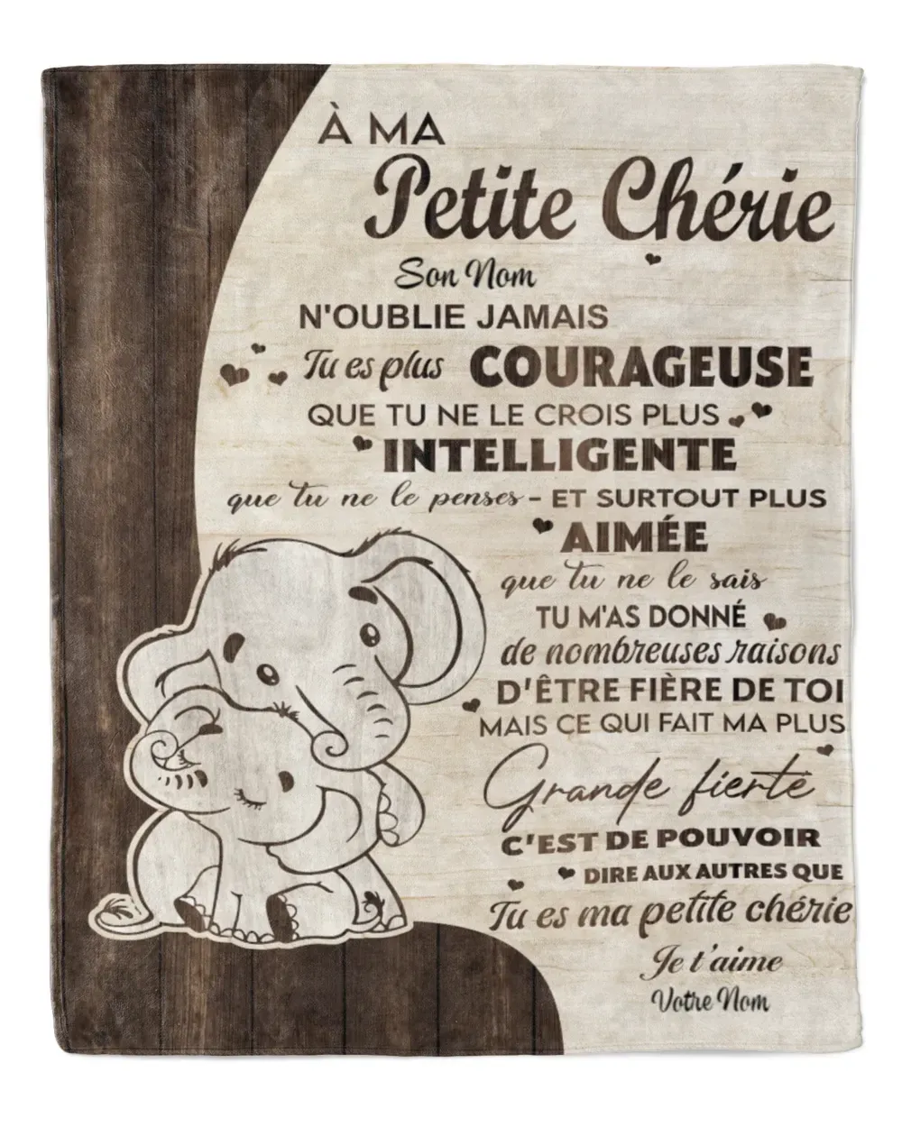 À ma Fille/Petite Chérie - Plaid Personnalisé avec 2 Prénoms Couverture à motif d'éléphant en Flanelle | Jessemade