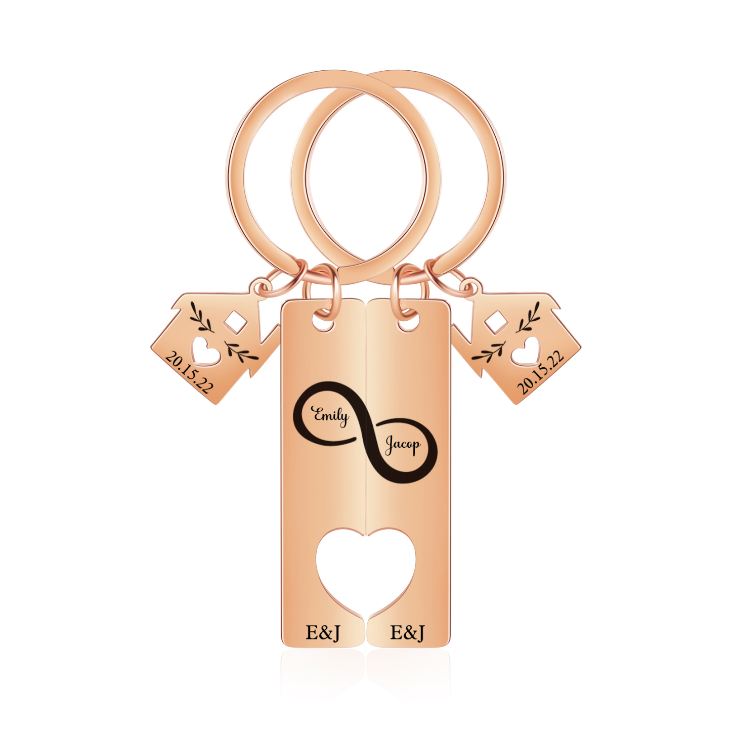 Porte-Clés Infini 2 Prénoms et 2 Lettres Personnalisés avec 2 Dates pour Couple