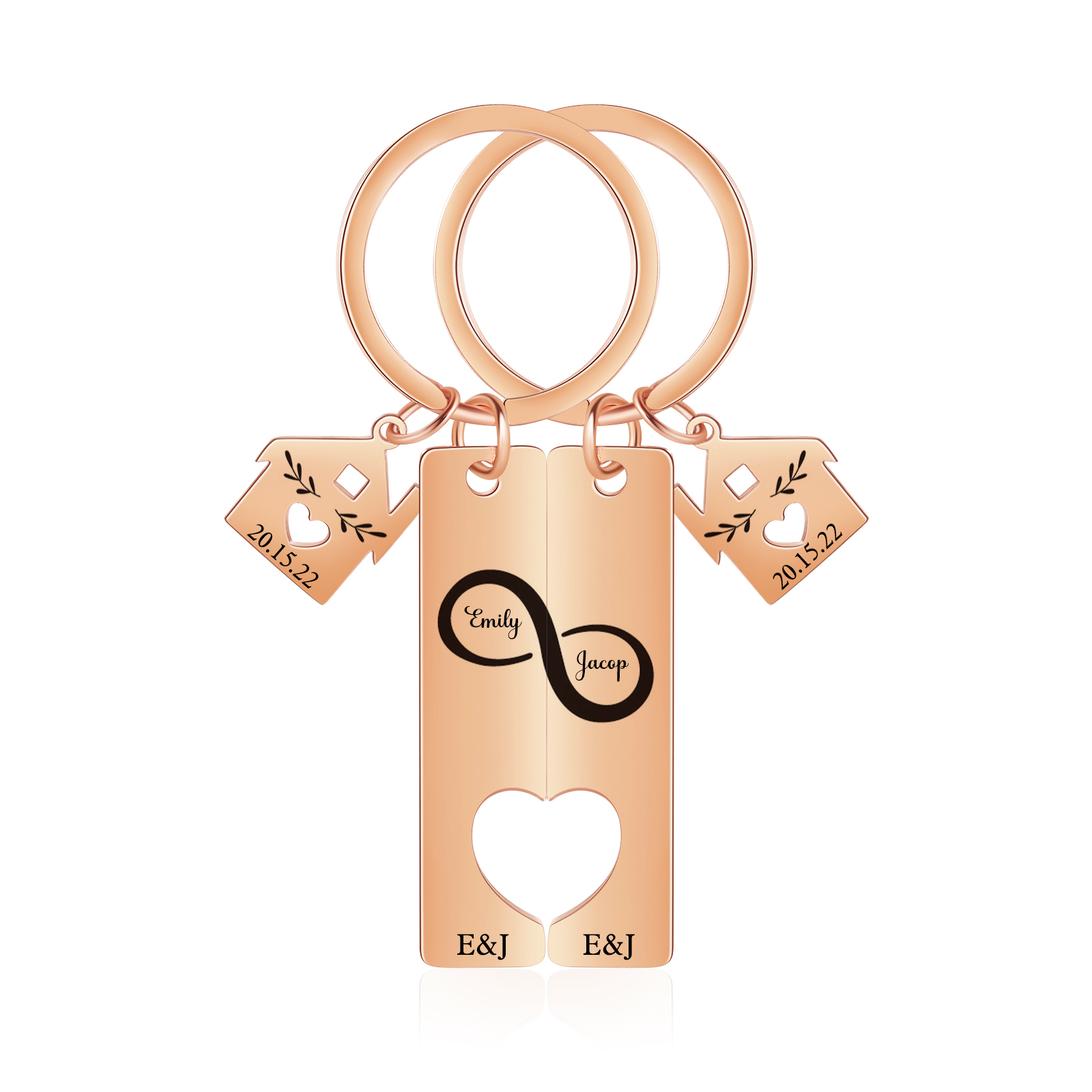 Porte-Clés Infini 2 Prénoms et 2 Lettres Personnalisés avec 2 Dates pour Couple