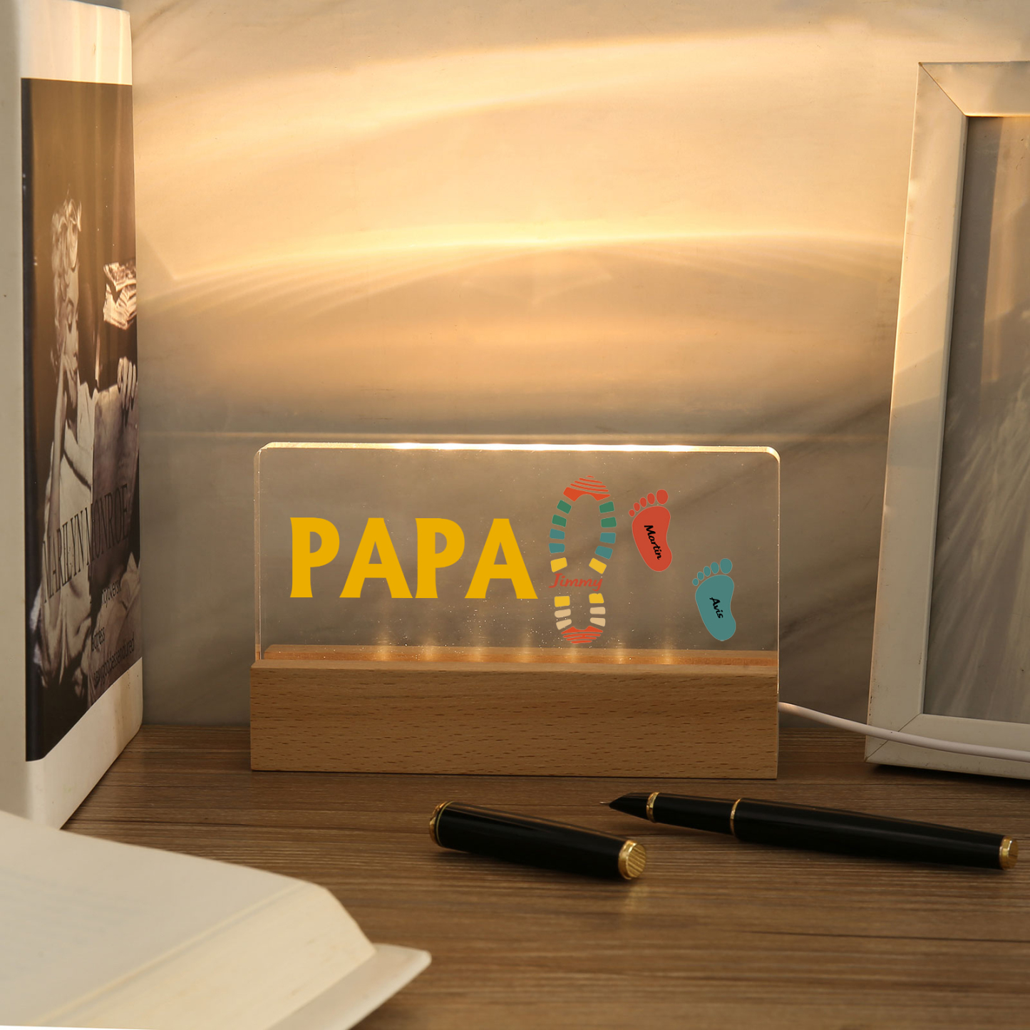 À mon Papa/Papi- Lampe de chevet LED Pieds Bébé 3 Prénoms Personnalisés avec Texte