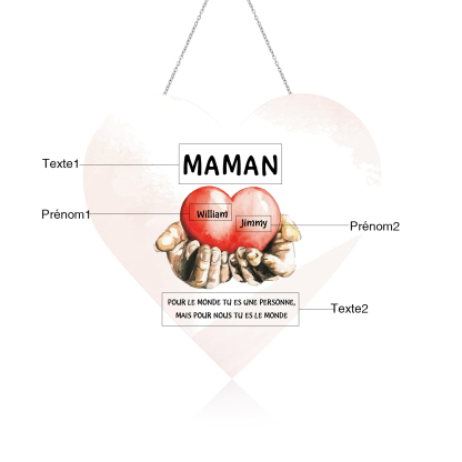 À Maman/Mamie - Veilleuse Cœur Décoration Mains et Cœur 2 Prénoms Personnalisés avec 2 Textes