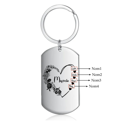 À Ma Mamie - Porte-Clés Fleur et Cœur 1-6 Noms Personnalisés