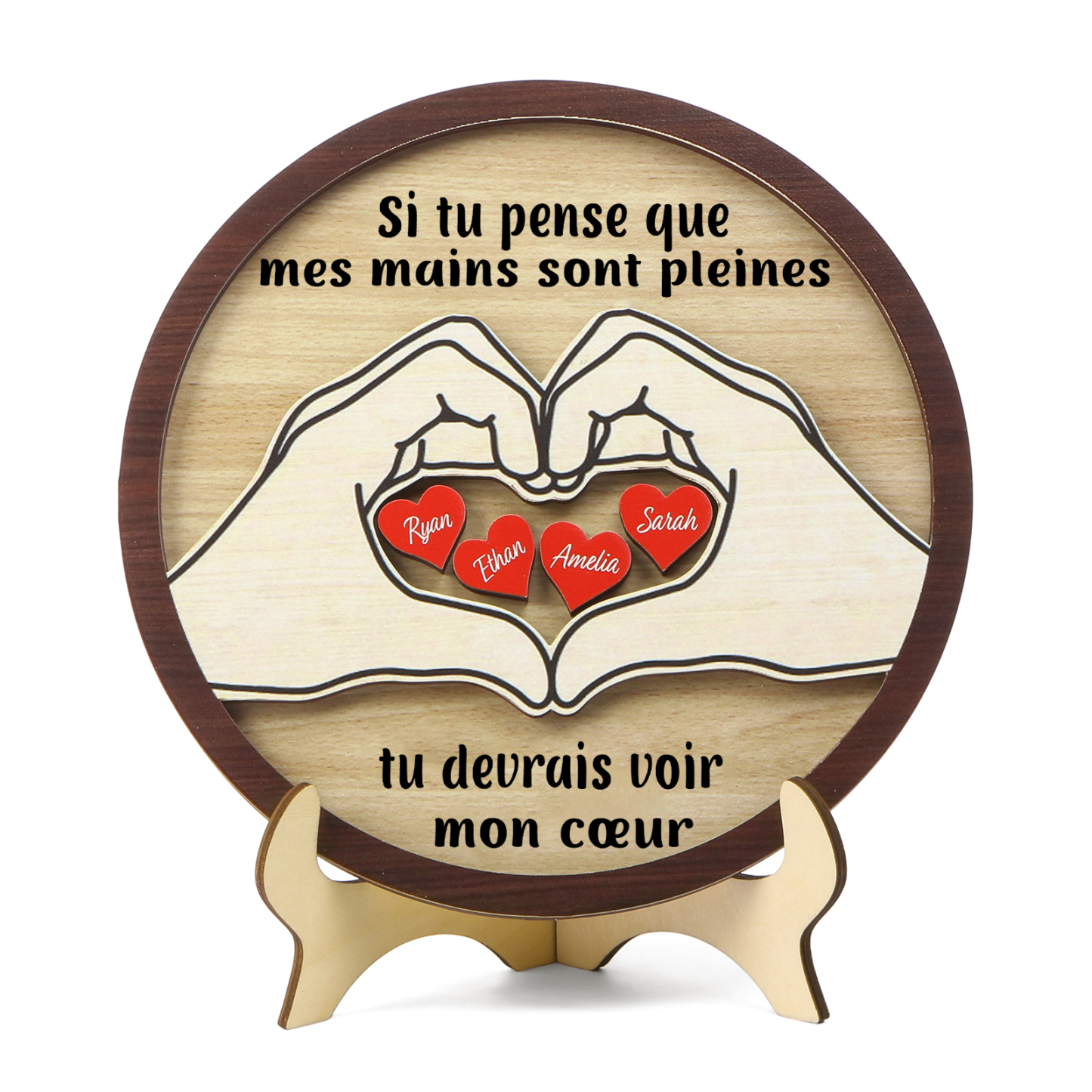 Décoration en bois 4 Prénoms personnalisés avec 2 textes Cadeau pour famille | Jessemade