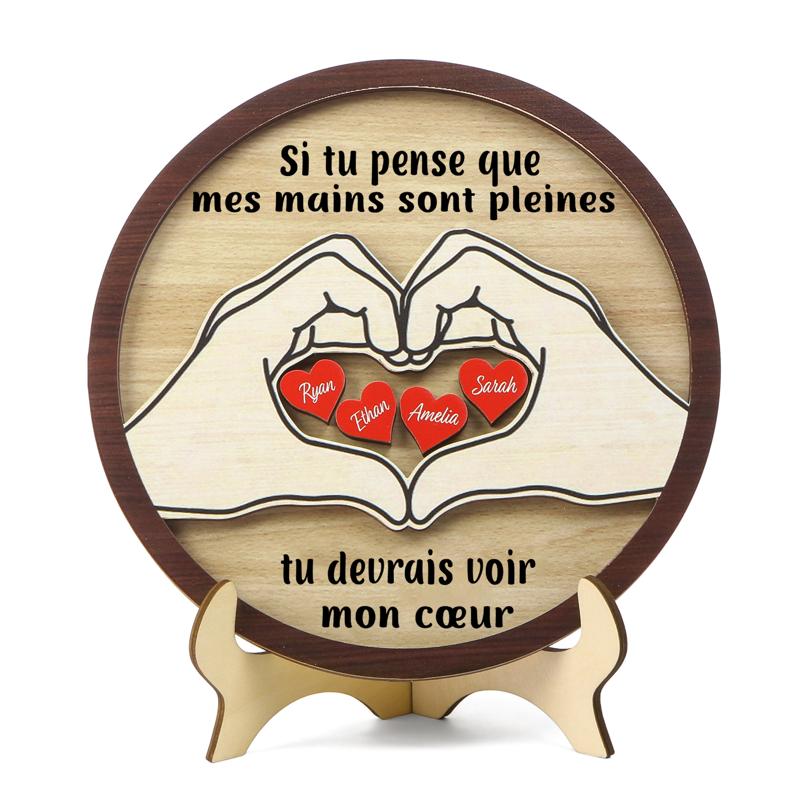 Décoration en bois 4 Prénoms personnalisés avec 2 textes Cadeau pour famille | Jessemade