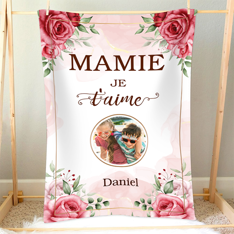 À ma Mamie - Couverture Plaids Polaire 1 Prénom et Photo Personnalisés