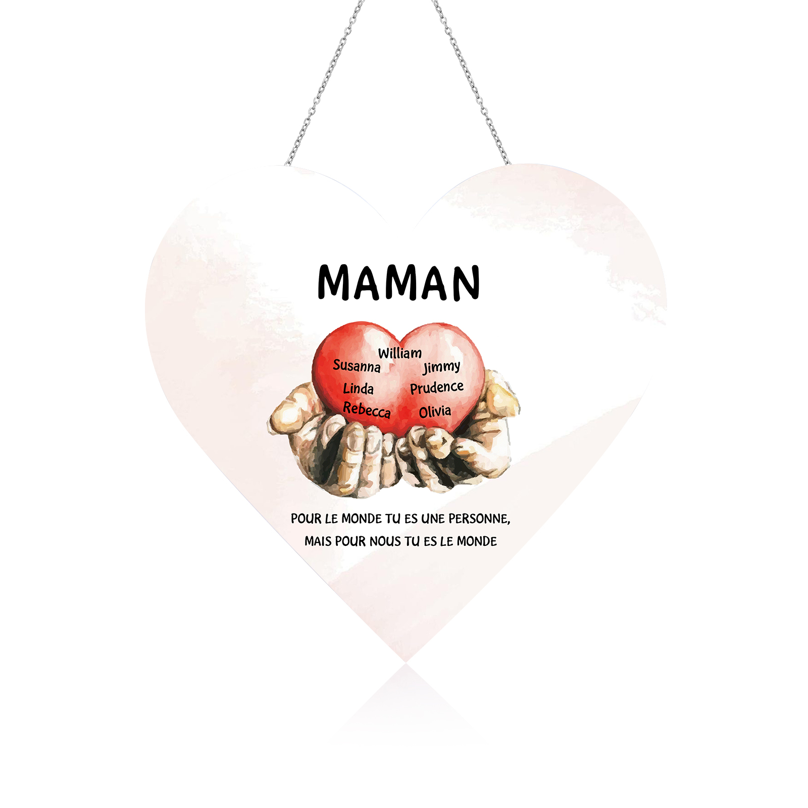 À Maman/Mamie - Veilleuse Cœur Décoration Mains et Cœur 7 Prénoms Personnalisés avec 2 Textes