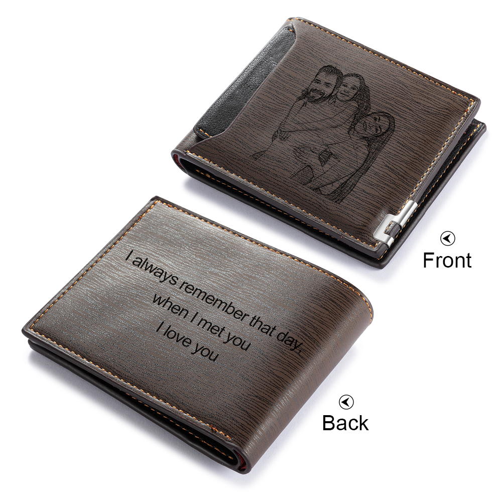 Portefeuille Photo Personnalisée Classique Homme Porte-Monnaie Carte Cadeau pour Père | Jessemade