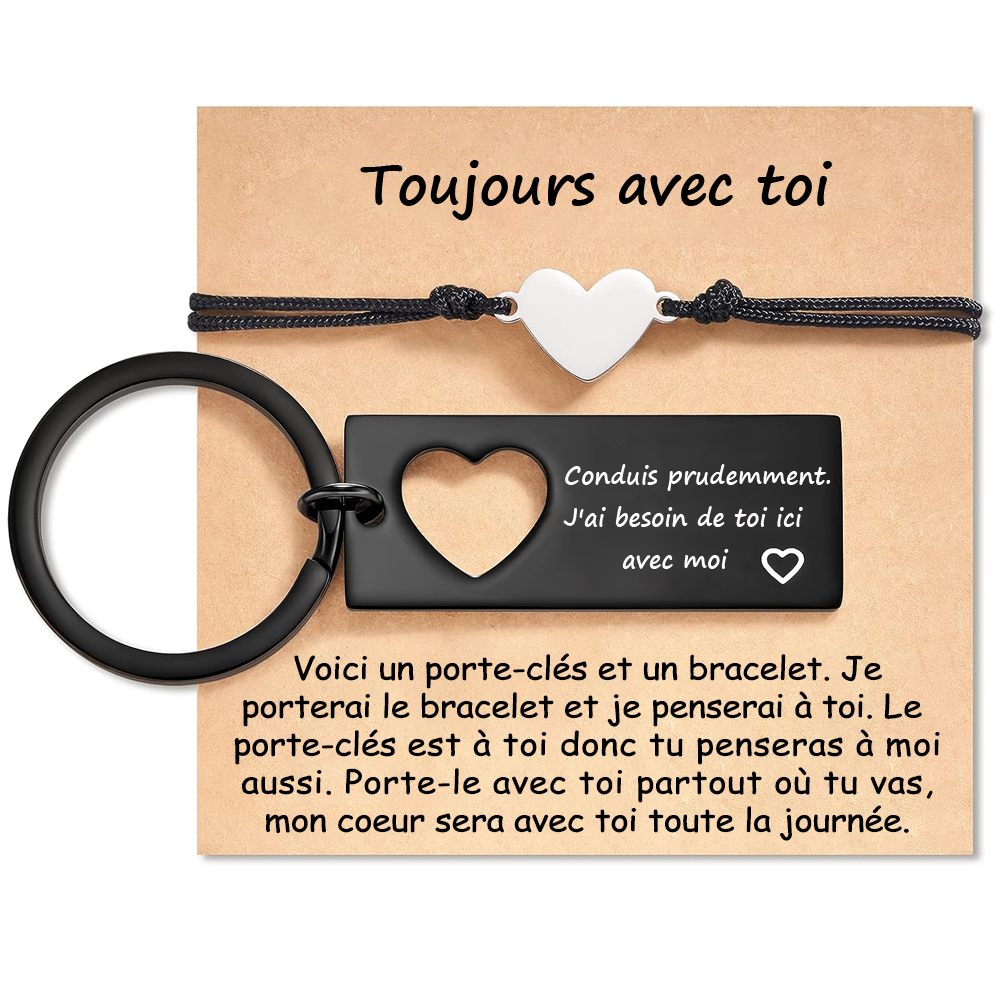 À Mon Homme - 2PCS Ensemble de Porte-clés et Bracelet Cœur-Jessemade FR