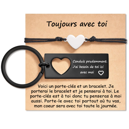 À Mon Homme - 2PCS Ensemble de Porte-clés et Bracelet Cœur-Jessemade FR