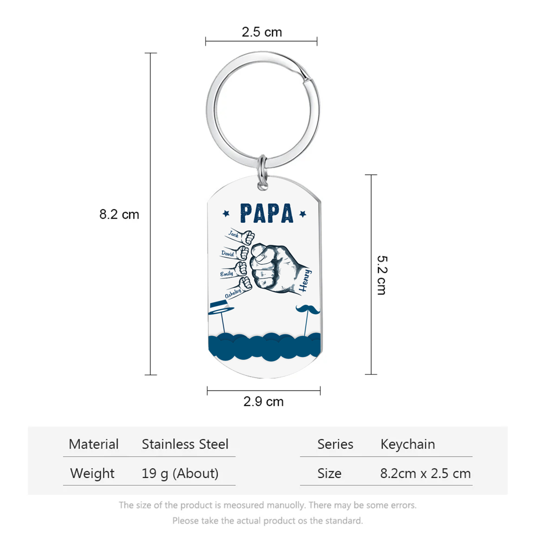 À Papa/Papi - Porte-Clés Poings 5 Prénoms Personnalisés