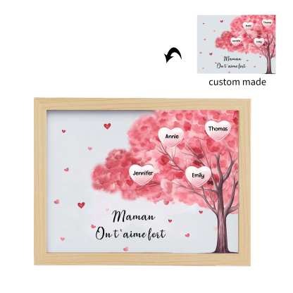 Cadre Photo LED Arbre 4 Prénoms Personnalisés avec 1 Texte Décoration Famille