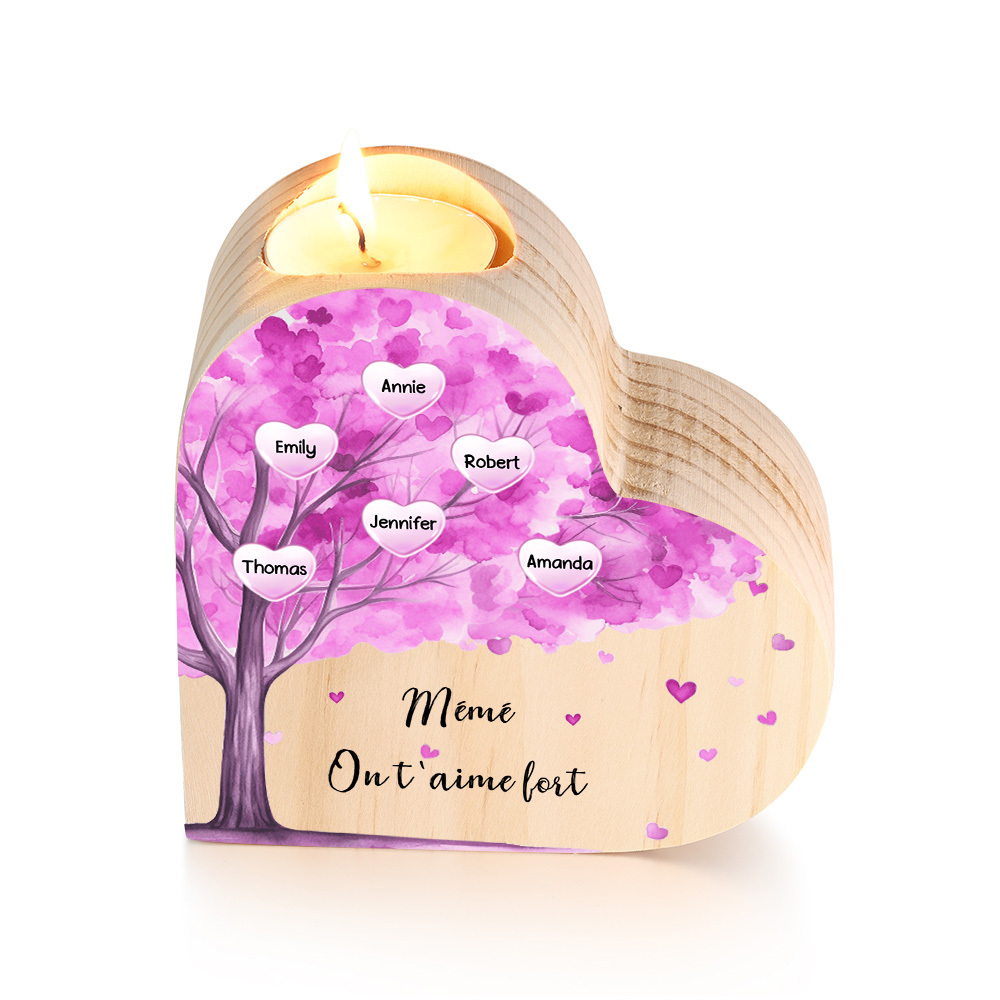 À Ma Maman/Mamie - Bougeoir en Bois Arbre 6 Prénoms et 1 Texte Personnalisés pour Famille sans bougie