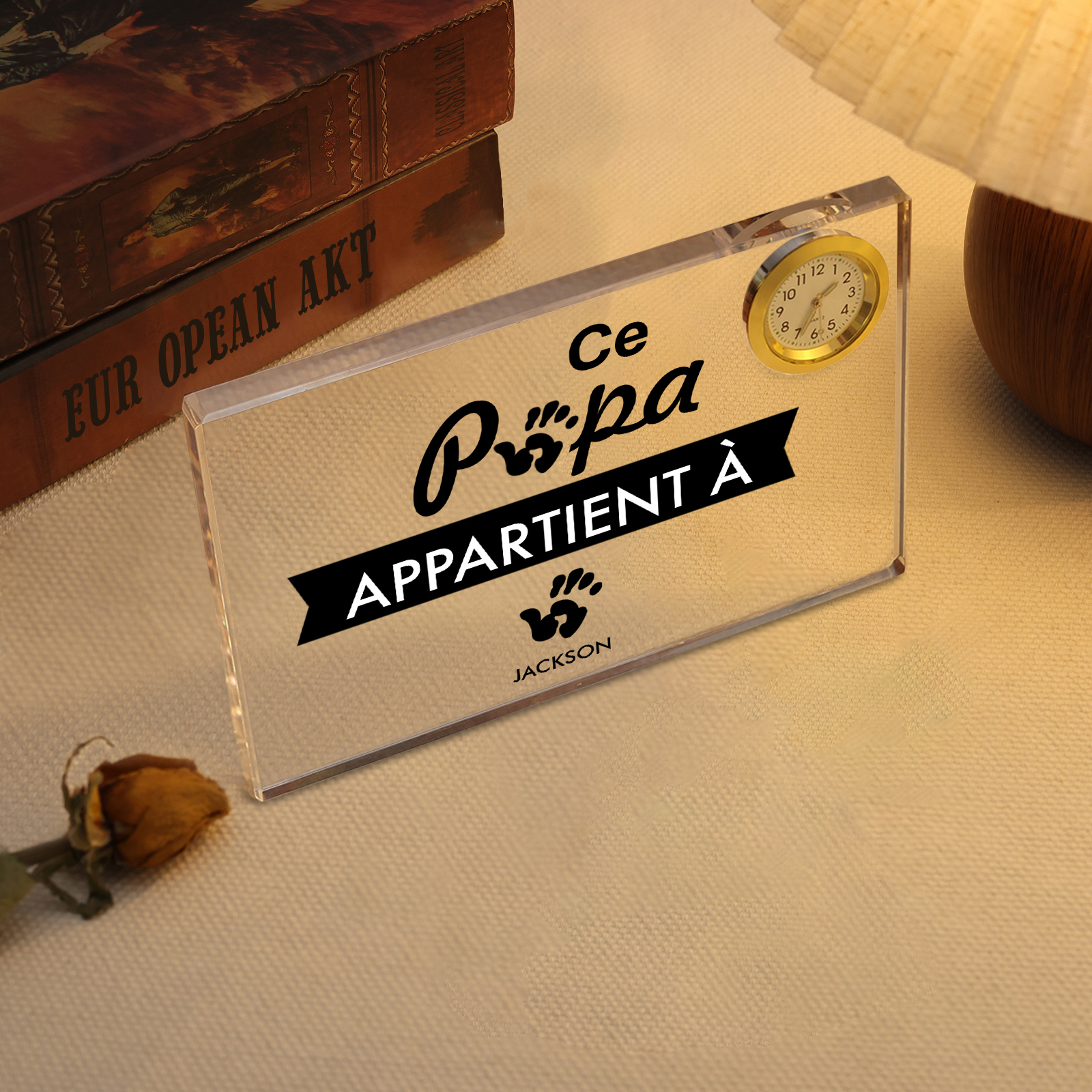 À mon papa - Plaque Acrylique rectangle avec Horloge Empreinte De Main 1 Prénom Personnalisé