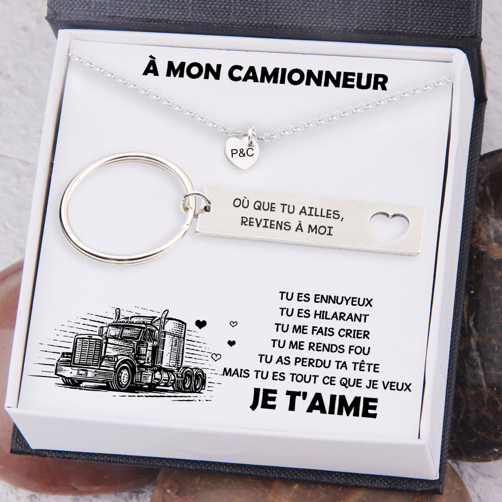 Jessemade FR Collier et Porte-Clés Combinaison 2 lettres personnalisé avec texte pour couple