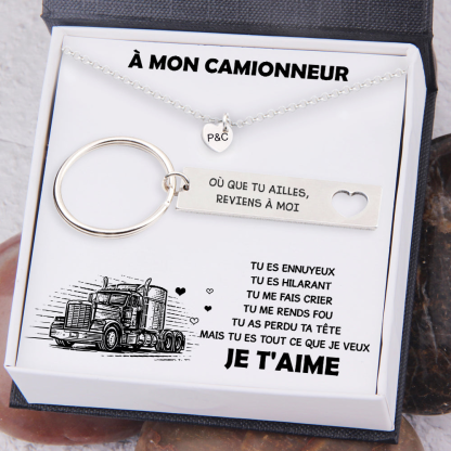 Jessemade FR Collier et Porte-Clés Combinaison 2 lettres personnalisé avec texte pour couple