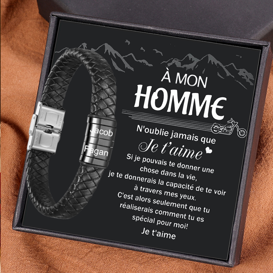 À mon Homme - Bracelet Cuir tressé 2 Prénoms Personnalisés Bracelet Homme