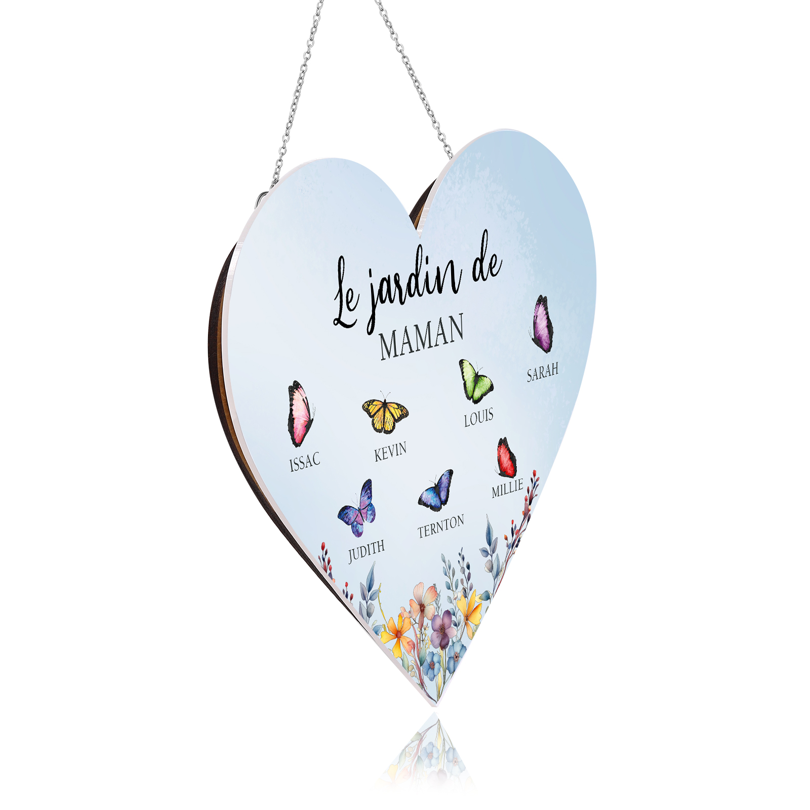 À Maman/Mamie - Veilleuse Cœur Décoration Fleur et Papillon 7 Prénoms Personnalisés avec 1 Texte