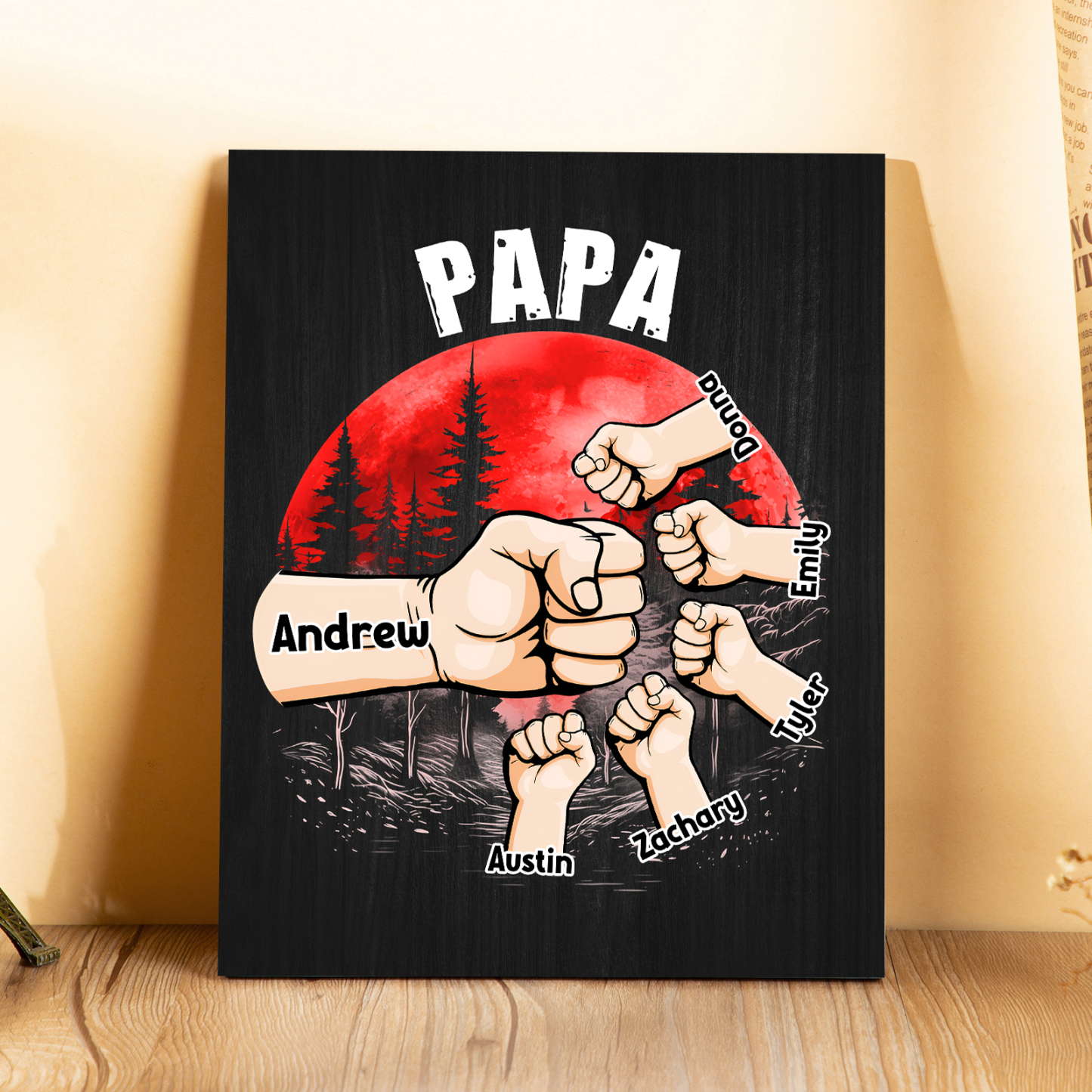 À Mon Papa/Papi-Cadre en Bois Poings 6 Prénoms Personnalisés avec Texte