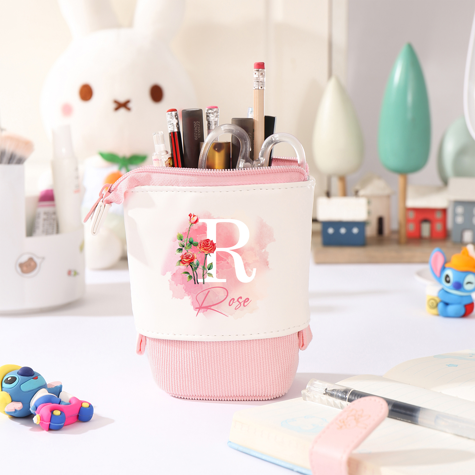 Trousse scolaire Étui à Crayons Prénom et Lettre Personnalisé avec Fleur de Naissance Pochette à Crayons Sac à Crayons