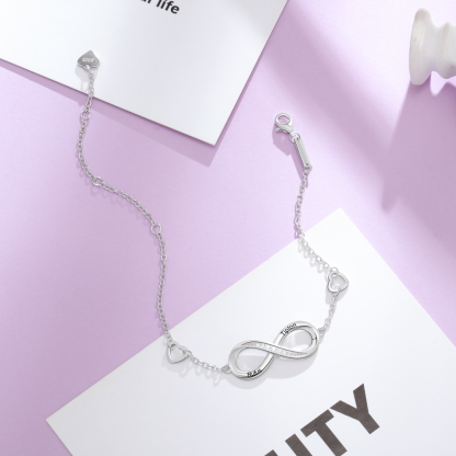 Bracelet infini à Breloque coeurs 2 Prénom Bracelet Personnalisé Femme｜Jessemade