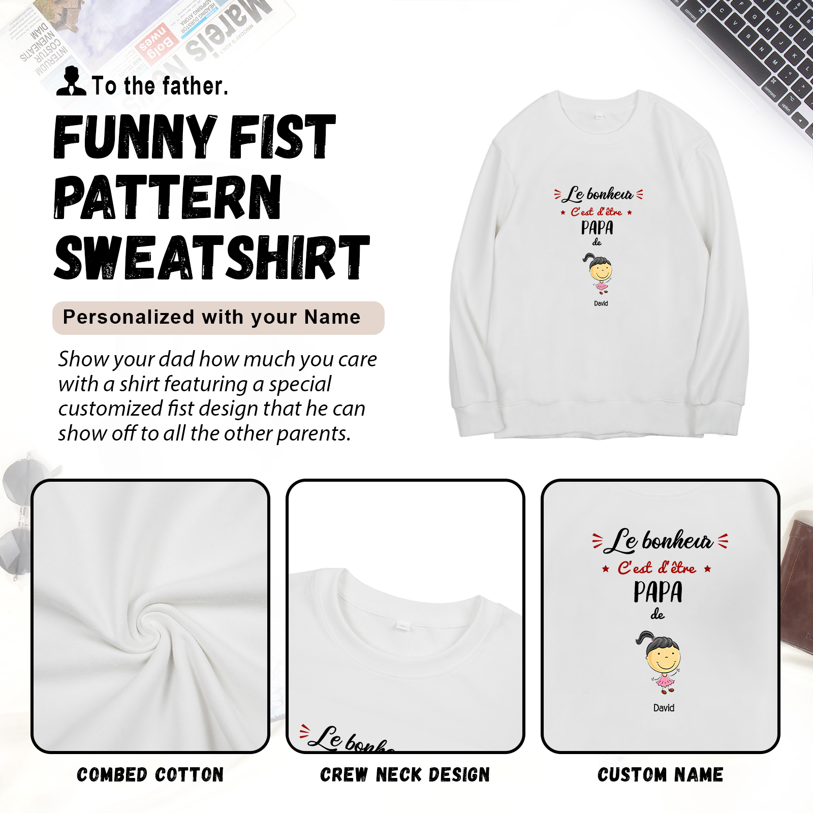 Sweat-Shirt 1 Enfant 1 Prénom Personnalisé avec Texte