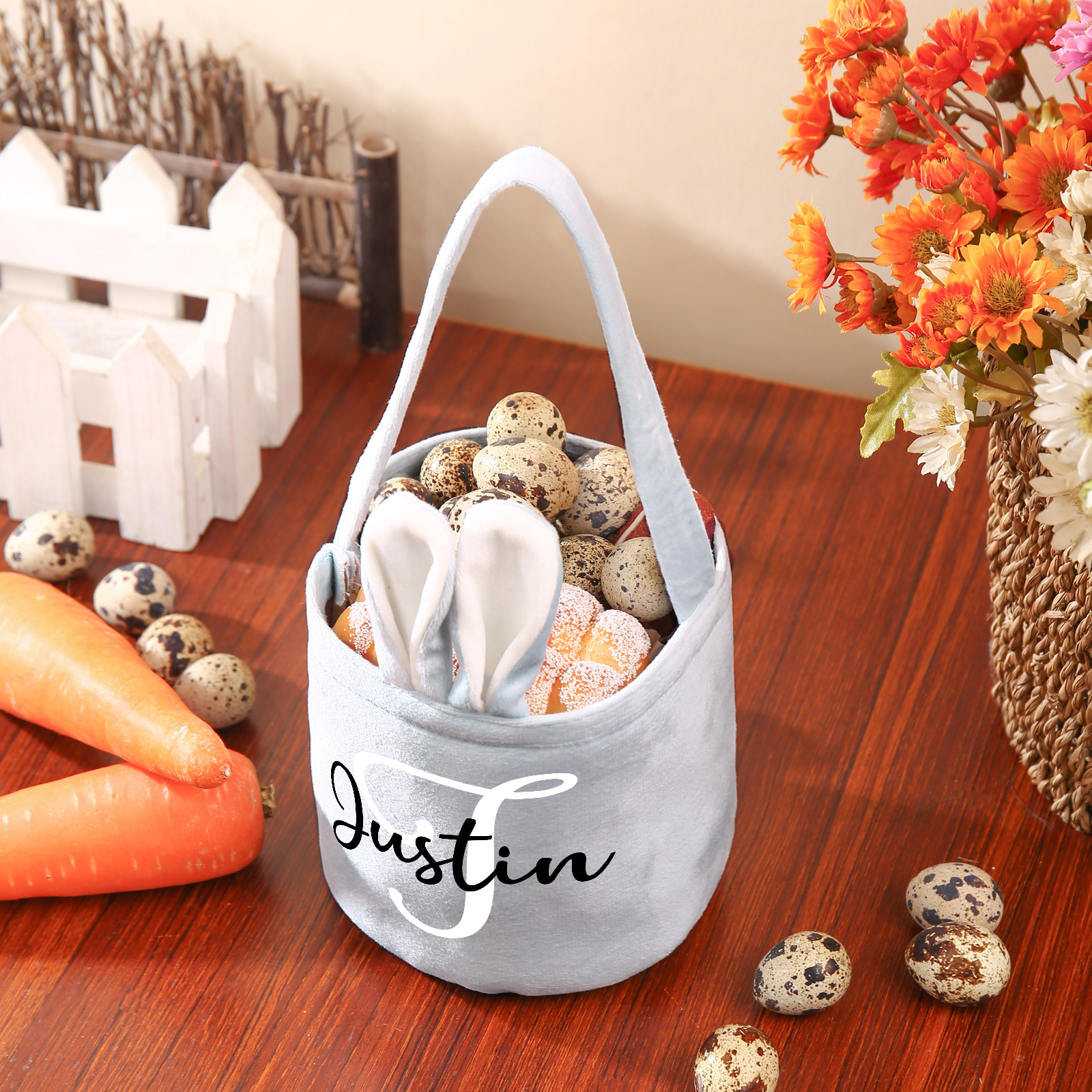 Sac de Pâques Lapin 1 Prénom et Lettre Personnalisés Tote Bag Enfant