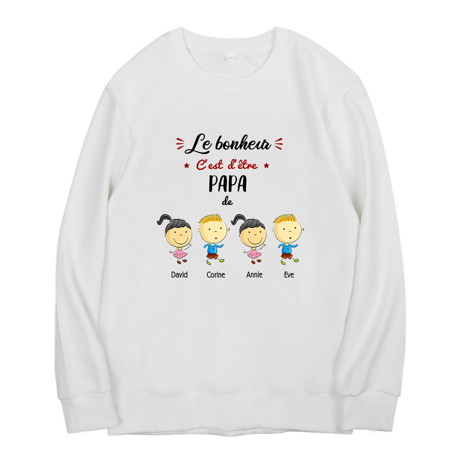 Sweat-Shirt 4 Enfants 4 Prénoms Personnalisés avec Texte