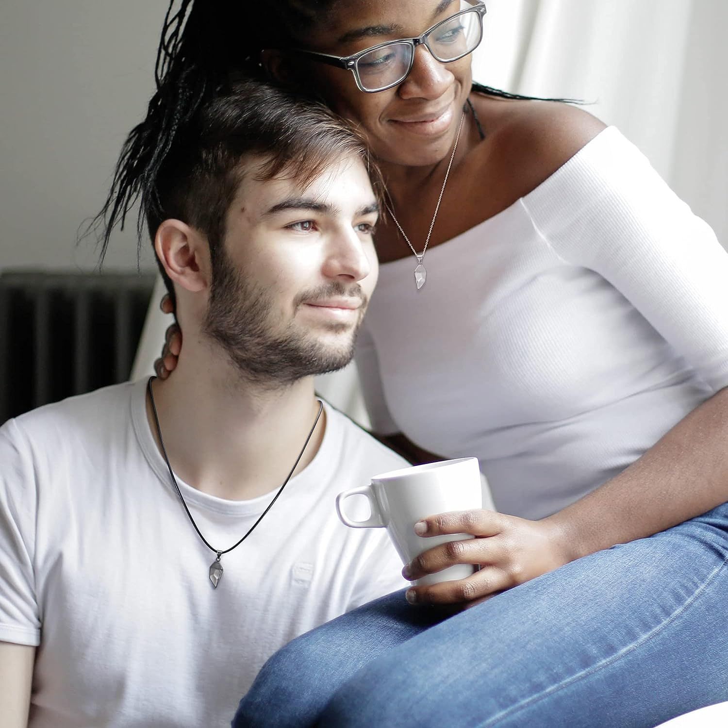 À Ma Petite Amie -Collier breloque Coeur 2 Lettres personnalisés Avec aimant pour Couple