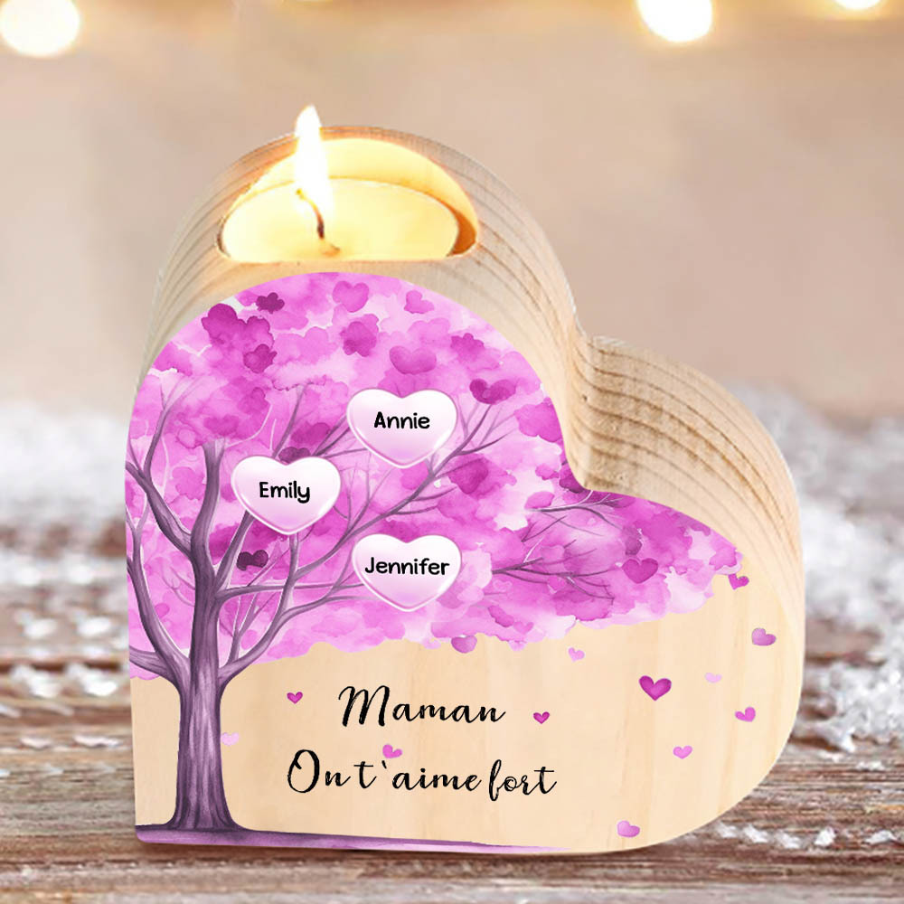 À Ma Maman/Mamie - Bougeoir en Bois Arbre 3 Prénoms et 1 Texte Personnalisés pour Famille sans bougie