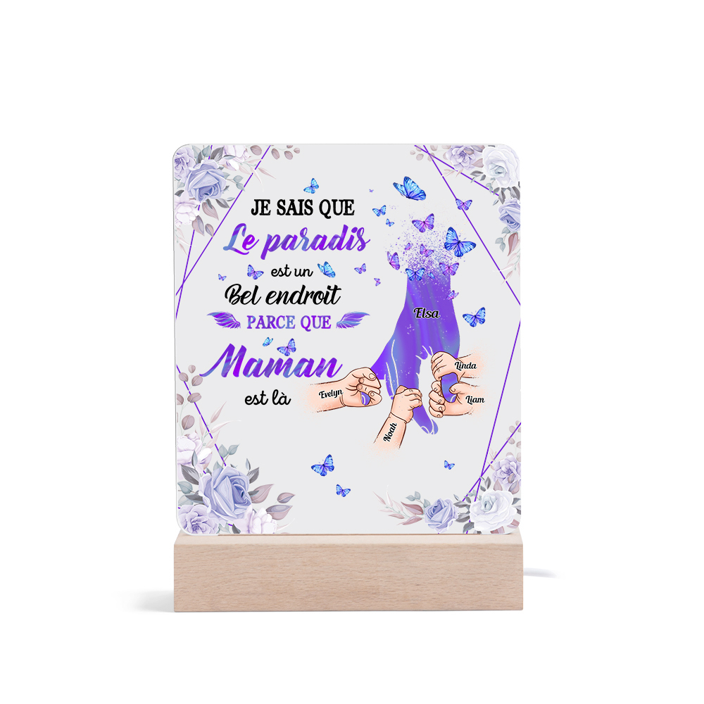 À Maman/Papa - Lampe de chevet LED Commémorative 5 Prénoms Personnalisés avec 1 Texte Lampe de chevet la main dans la main