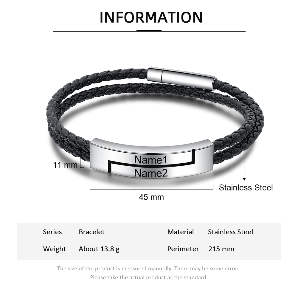 Bracelet Homme en cuir 2 Prénoms Personnalisé Bracelet Prénom｜Jessemade