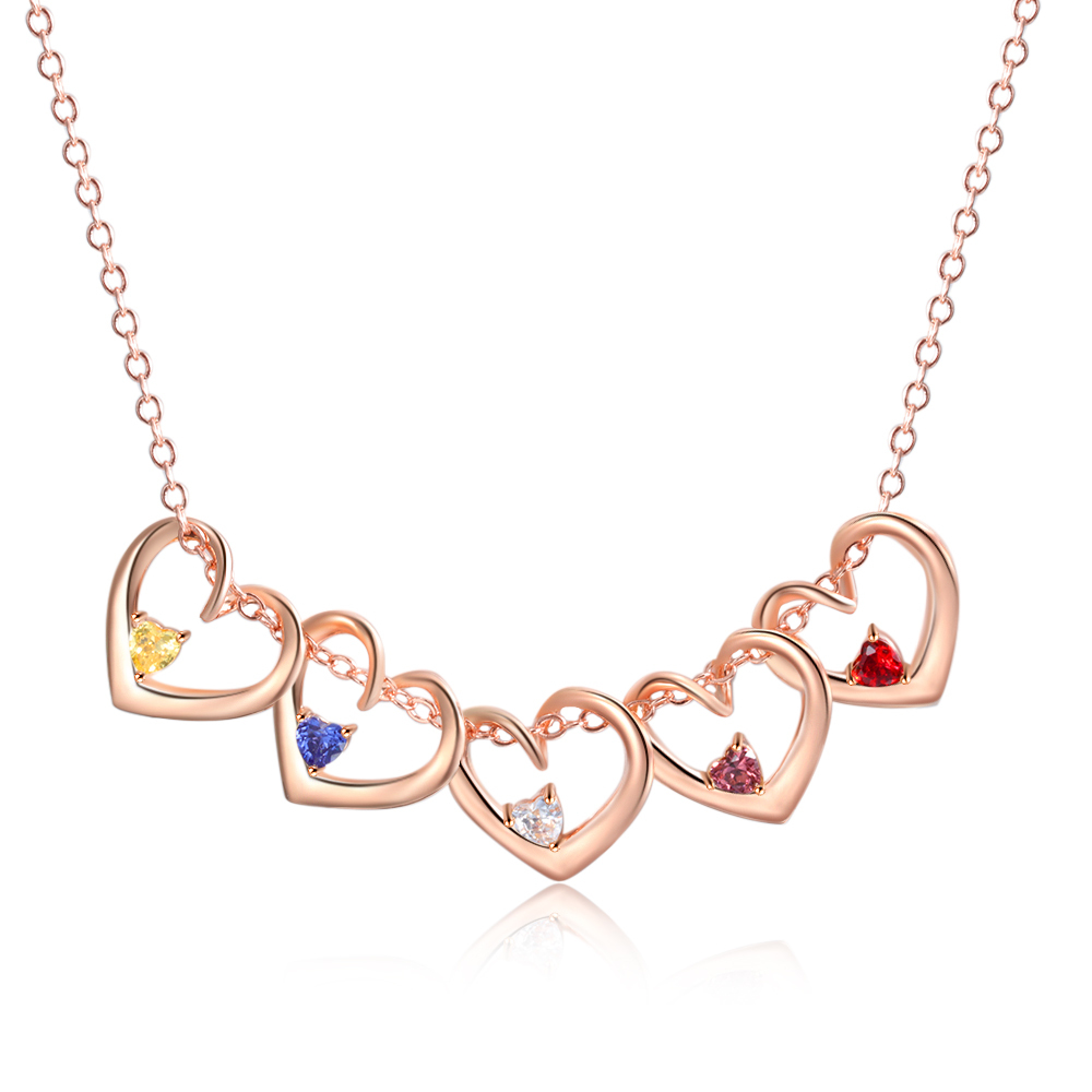Collier Pendentif Cœur 5 Prénoms Personnalisés avec Pierre de Naissance Collier Femmes | Jessemade