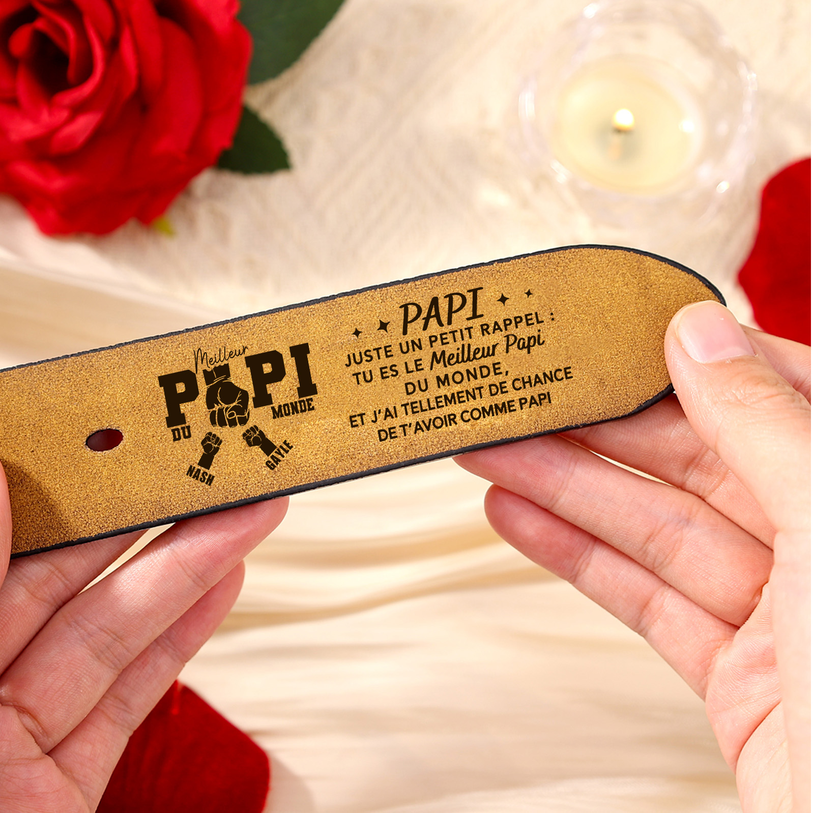 À mon Papi - Ceinture Personnalisée Cuir 1-4 Prénoms et Poings | Cadeau Fête des Grands-Pères | Jessemade