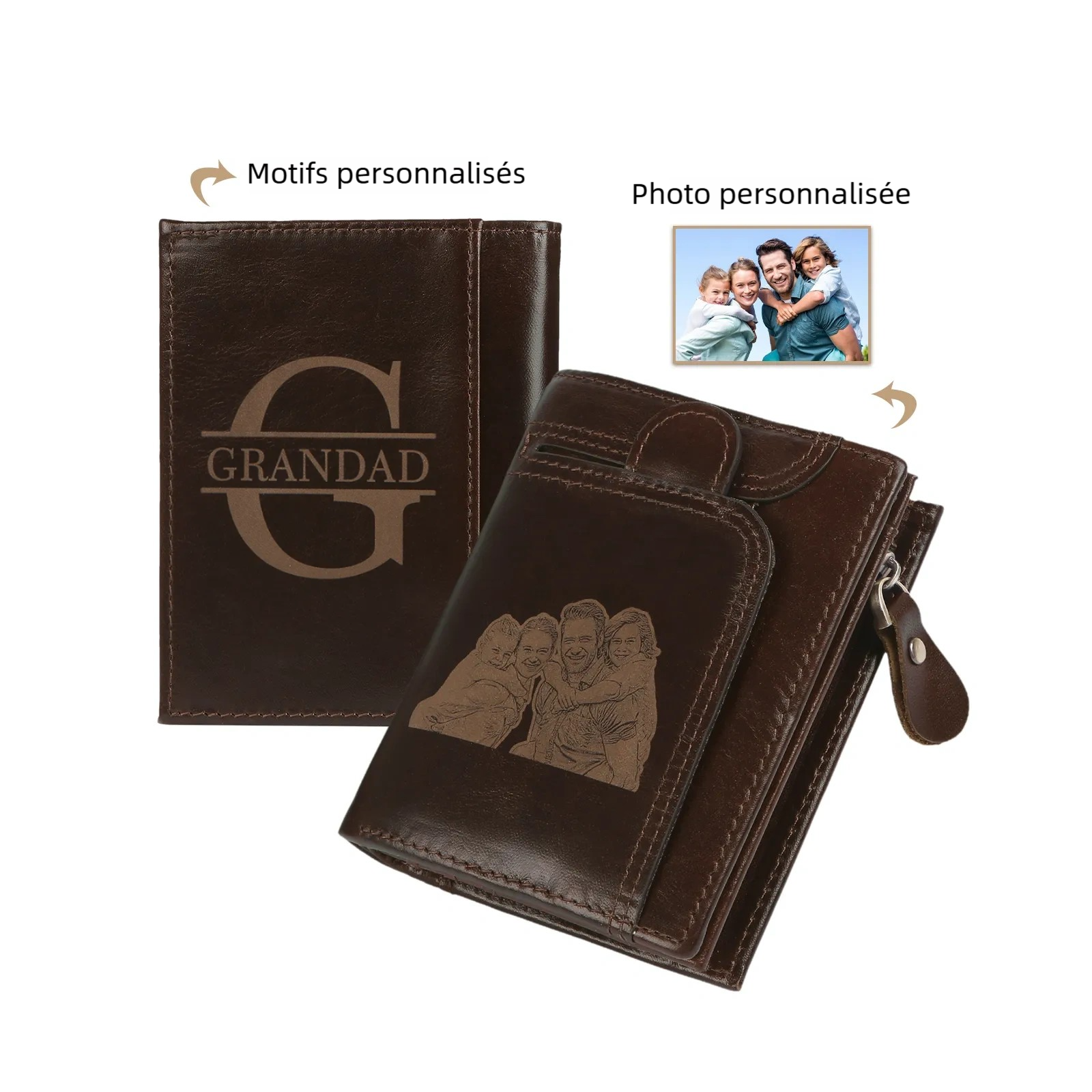 Portefeuille Personnalisé en Cuir Véritable avec Photo et Nom pour Homme