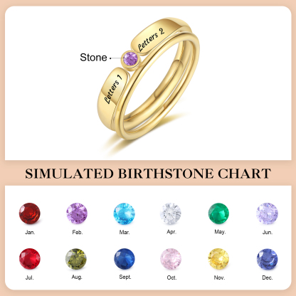 Bagues empilables personnalisées, initiales gravées et pierre de naissance