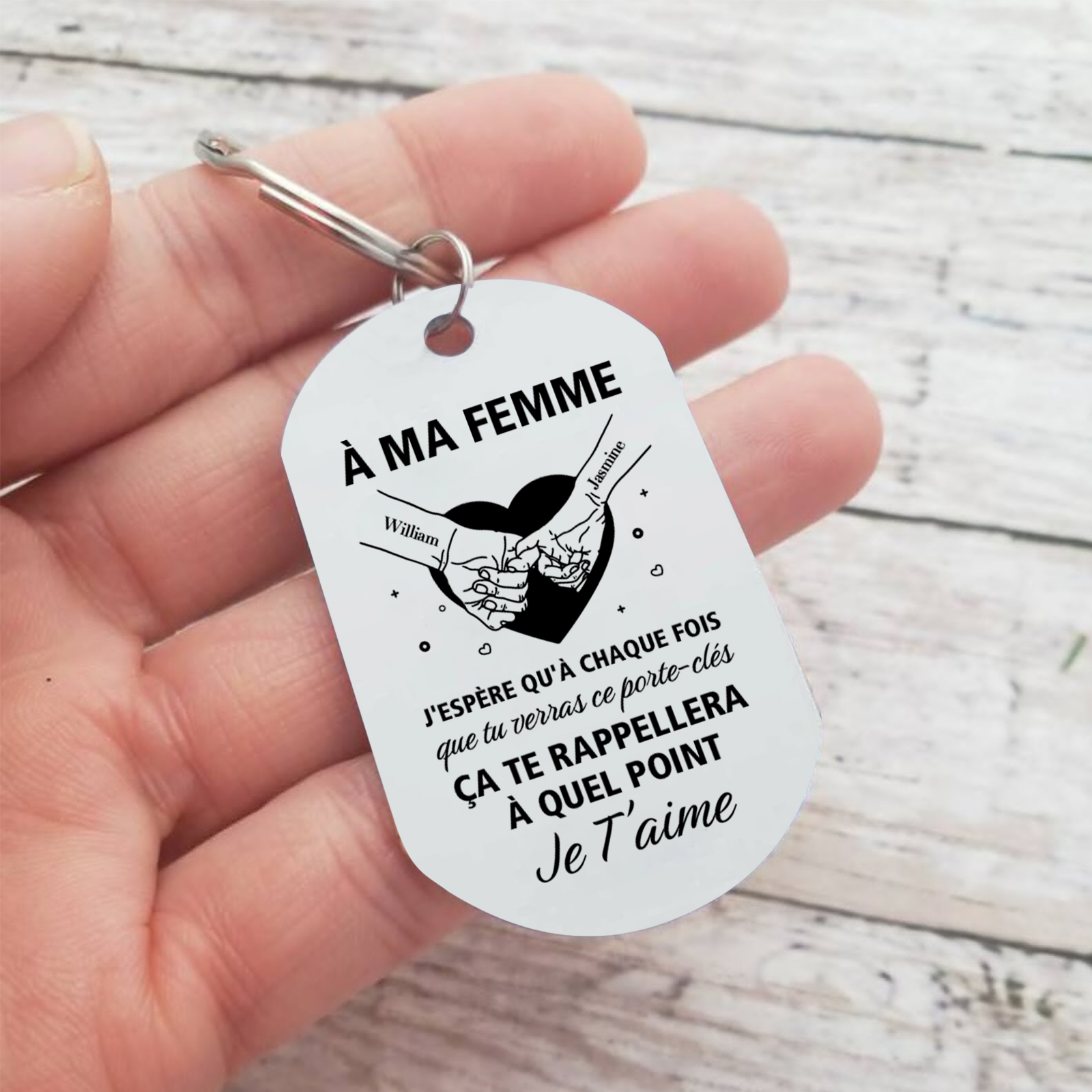 Porte-Clés la main dans la main Personnalisé avec Prénoms pour femme épouse