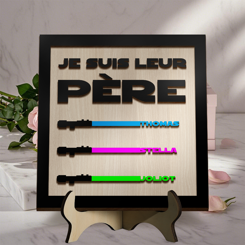 Je suis leur Père/Papa/Papi – Décoration en bois Personnalisée avec 1-6 Prénoms d'enfants, Plaque en Bois pour Papa ou Grand-père | Jessemade