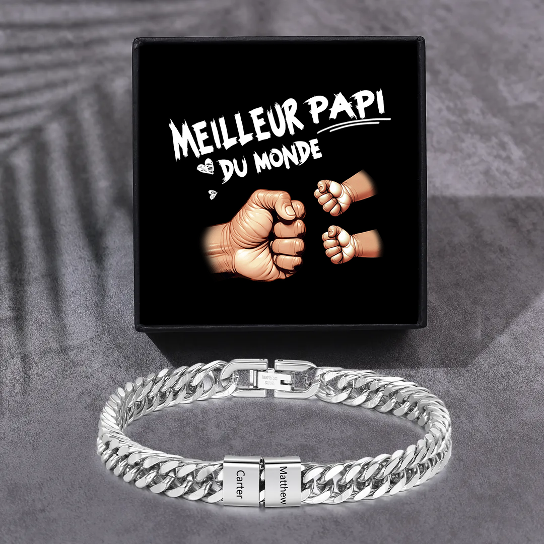 Bracelet Cubain en inox, Gourmette en argent/or/noir pour Papi,Papy,Grands-Pères