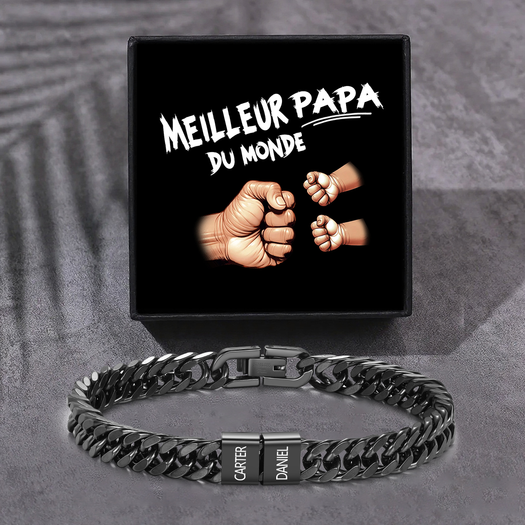 Bracelet Cubain Personnalisé pour Papa, couleurs argent/or/noir