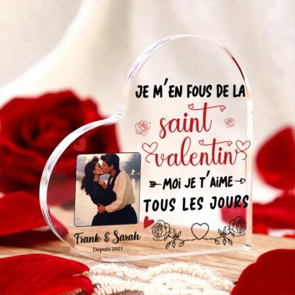 Plaque Acrylique en Forme de Cœur 2 Prénoms Personnalisés avec Photo et Date cadeau pour Saint Valentin