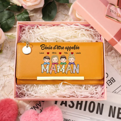 À ma Maman/Mamie -Portefeuille Personnalisé avec 1-8 Prénoms d'Enfants Porte-Monnaie en Rose/Bleu/Jaune | Jessemade