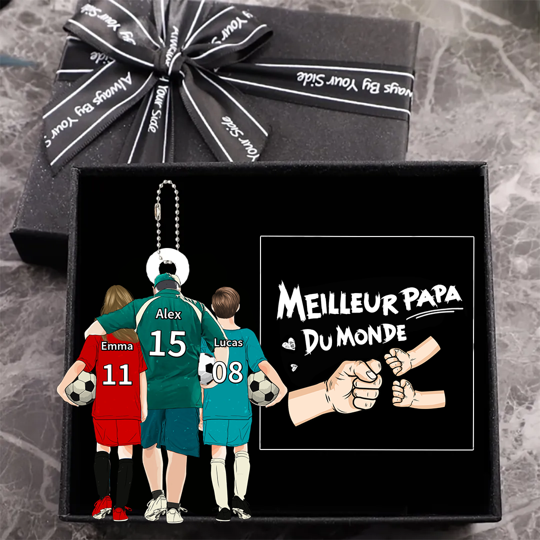 🔥Cadeau Papa -Porte-Clés Football Personnalisée 2 Prénoms d’enfants et 1 Prénom Homme -Cadeau pour Famille | Jessemade